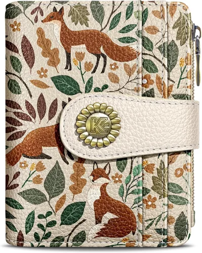 Vista 38 de Kelvoris Cartera pequeña Rfid para mujer, plegable, con cremallera, bolsillo para monedas, piel sintética, compacto, para tarjetas de crédito