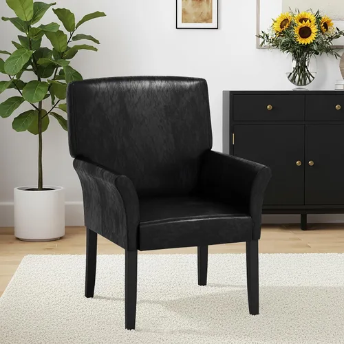 Vista 8 de POWERSTONE Silla de acento ejecutiva, silla de gamuza para invitados de oficina, moderna de mediados de siglo, sillón de recepción con patas de Negro