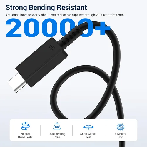 Vista 5 de Paquete de 2 cables de carga Samsung de 6 pies, 100 W/5 A, cable de carga rápida tipo C a tipo C, para Galaxy S25/S24/S23/S22/S21 Edge/Ultra/Note