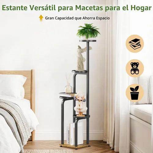 Vista 8 de LASZOLA - Estante alto para plantas, esquina interior de 5 niveles, color negro Negro mate