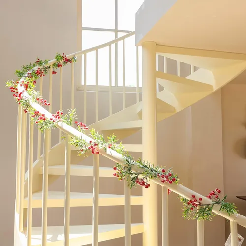 Vista 7 de Guirnalda de Navidad con luces que funciona con pilas, guirnalda de Navidad iluminada con 20 luces LED de bayas rojas de 5.6 pies, decoraciones