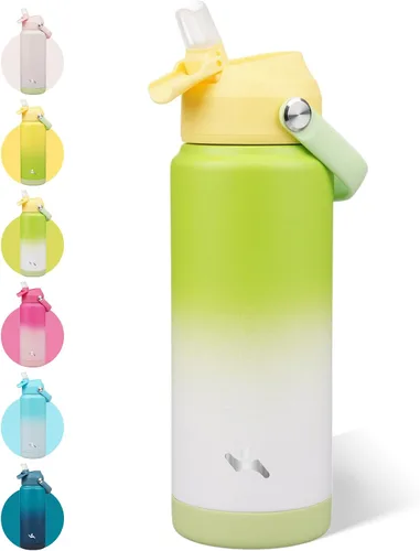 Vista 28 de Konokyo - Botella de agua deportiva aislada de acero inoxidable de 18 onzas con tapa con popote Black; BPA-free, leak-proof sports bottle with