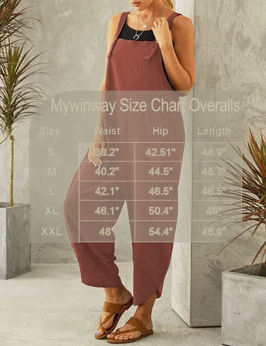 Vista 7 de Mywinway Overol de verano para mujer, overol de pierna ancha, informal, holgado
