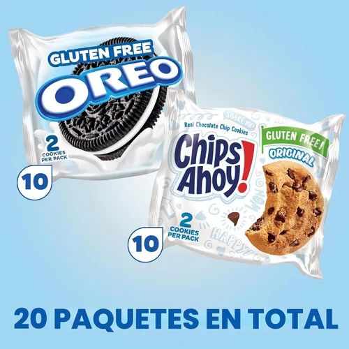 Vista 2 de OREO Galletas Sándwich de Chocolate y CHIPS AHOY! Galletas con Chispas de Chocolate Sin Gluten Paquete Variado de Galletas, 20 Paquetes de Snacks