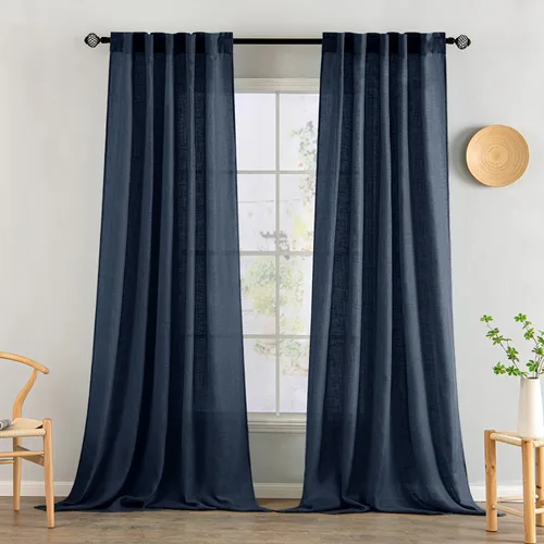 Vista 22 de MIULEE - Cortinas semitraslúcidas suaves y gruesas con textura de lino para cocina y ventana de baño, con trabilla trasera y bolsillo para Blanco