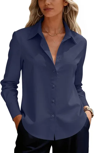 Vista 16 de siliteelon Camisas de vestir con botones para mujer, camisas de vestir de manga larga para mujer, camisas de trabajo de algodón de ajuste regular