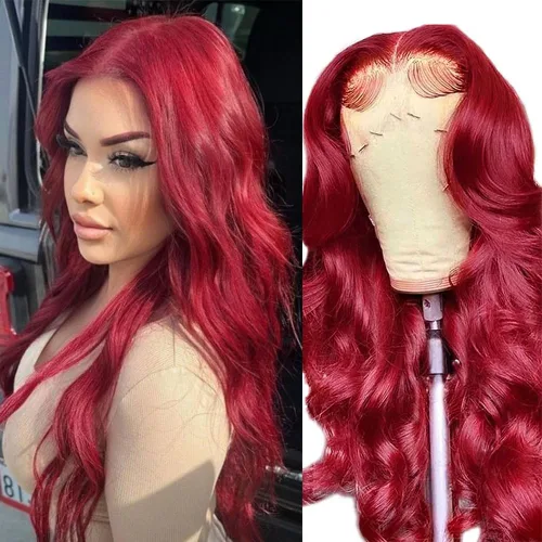 Vista 14 de 99J - Pelucas de encaje frontal de color burdeos con cabello humano 200 de densidad, peluca de encaje HD sin pegamento 13X4, pelucas de encaje 99J