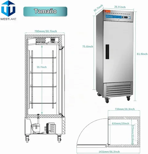 Vista 3 de WESTLAKE 27" W Refrigerador Comercial Reach-In, vertical, 1 Puerta Sólida