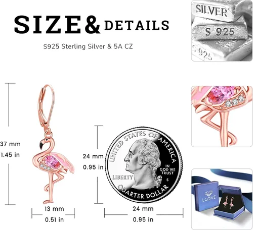 Vista 22 de Aretes colgantes de plata de ley con diseño de árbol de la vida, flor, abeja, animales, gato, colibrí, piedra lunar, turquesa, aretes con cierre