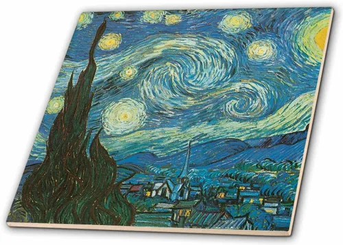 Vista 4 de 3dRose Starry Night by Van Gogh - Azulejo de cerámica vintage de 12 pulgadas