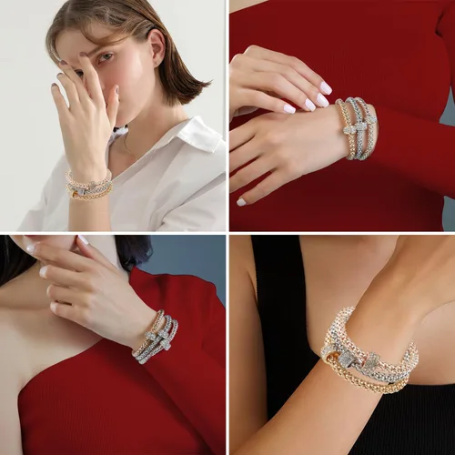 Vista 6 de GuGoLar 12 pulseras de cadena de maíz de oroplataoro rosa de cristal multicapa de mariposa círculo de corazón medallón de árbol de la vida