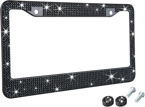 Vista 12 de Marcos de matrícula multicolor con diamantes de imitación brillantes para mujer, cubierta de matrícula de metal a prueba de óxido, accesorios