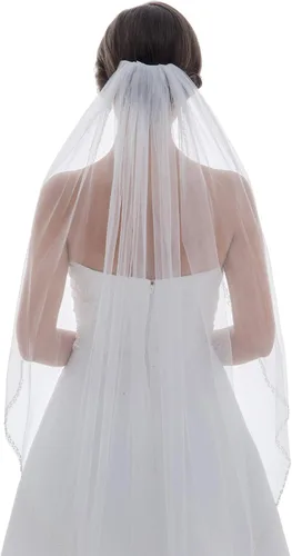 Vista 2 de SAMKY 1T - Velo de novia con cuentas de cristal alternativas de 1 nivel