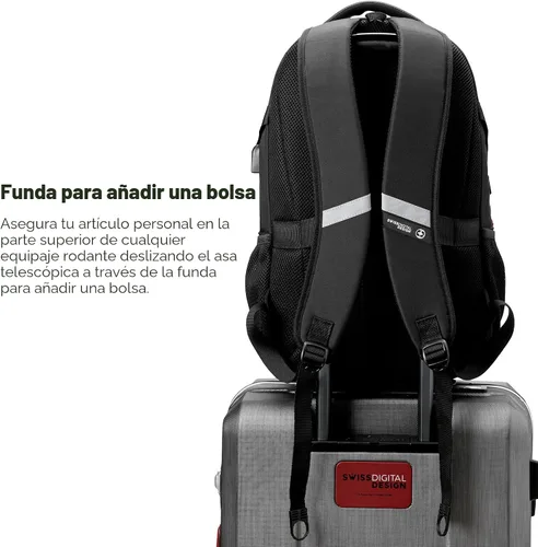 Vista 3 de swissdigital Mochila para portátil de viaje de negocios, para hombre y mujer, con puerto de carga USB inteligente, compatible con portátiles de 15.6
