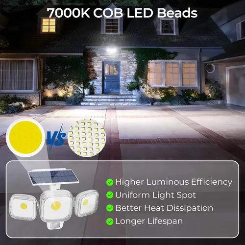 Vista 3 de CINOTON Luces solares con sensor de movimiento para exteriores, luces de seguridad LED con 3 modos y control remoto, IP65 impermeables, alimentadas