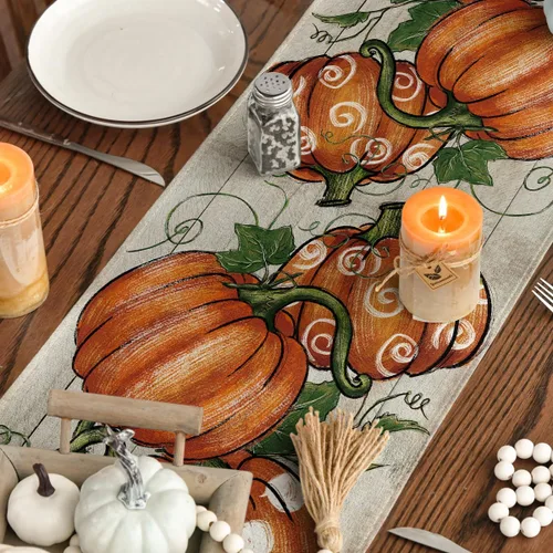 Vista 4 de Artoid Mode Camino de mesa de otoño de madera de vid de 210 GSM, diseño de lunares, decoración de mesa de comedor de cocina de otoño para decoración