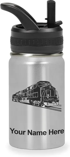 Vista 45 de LaserGram Botella de agua personalizada, tren de carga, acero inoxidable de doble pared aislada al vacío con popote superior, regalo grabado Negro