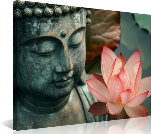 Vista 13 de NAN Wind 5 piezas de lienzo de flor de loto zen de Buda Zen, decoración espiritual para meditación, decoración pacífica del hogar, simbolismo