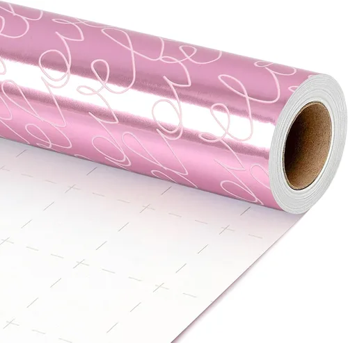 Vista 8 de LaRibbons - Papel de regalo reversible de aluminio - Diseño geométrico azul marino y plateado, 17 pulgadas x 33 pies. Envoltorio de regalo metálico