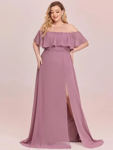 Vista 4 de Ever-Pretty Vestido formal de gasa con hombros descubiertos y mangas con volantes y abertura lateral para mujer 0968-PZUSA