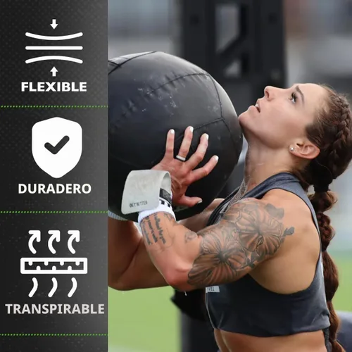 Vista 4 de Bear KompleX 3 Hole Pinnacle Hand Grips for Workouts, Pull-ups, Weightlifting, WOD Gymnastics, Crosstraining Palm Grips with Wrist Wraps, Hand
