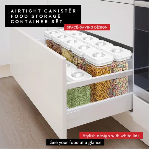 Vista 6 de DWËLLZA KITCHEN Recipientes herméticos para almacenamiento de alimentos para despensa con tapas blancas de 1 litro, paquete de 6 recipientes