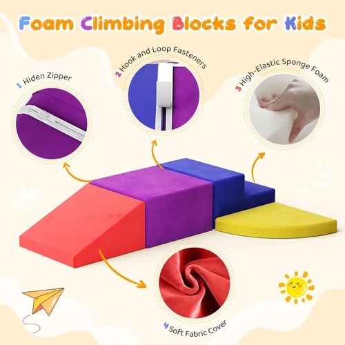 Vista 5 de Lischwert Bloques de escalada de espuma para niños pequeños de 1 a 3 años, juego suave de 4 piezas con juguetes de exploración para gatear, bloques