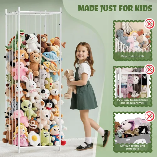 Vista 5 de Almacenamiento de animales de peluche de metal, organizador de juguetes de peluche duradero estilo zoológico, soporte extra grande para animales