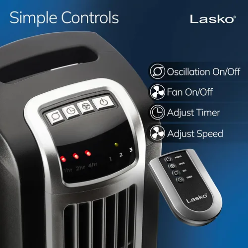 Vista 3 de Lasko Ventilador de torre oscilante con control remoto, 3 velocidades silenciosas, temporizador para dormitorio, cocina, uso en oficina, negro, 36