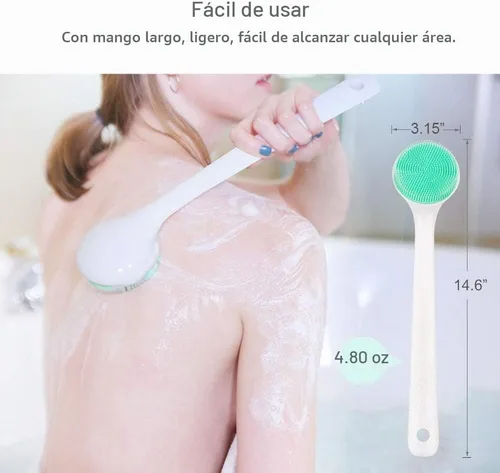 Vista 3 de Exfoliante corporal de silicona, cepillo de baño trasero mango largo