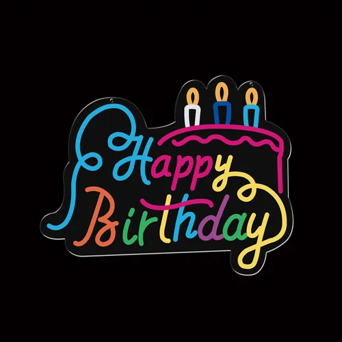 Vista 8 de Letrero de neón de feliz cumpleaños, luces LED alimentadas por USB, decoración de pared para fiesta de cumpleaños con bonito diseño, fácil