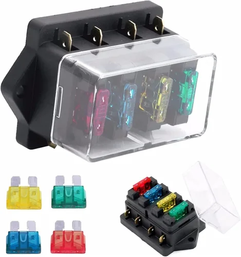 Vista 2 de 12 V / 24 V 4 Way Car Truck Car Blade Fuse Box Holder Circuit Standard ATO + 4X Fuse