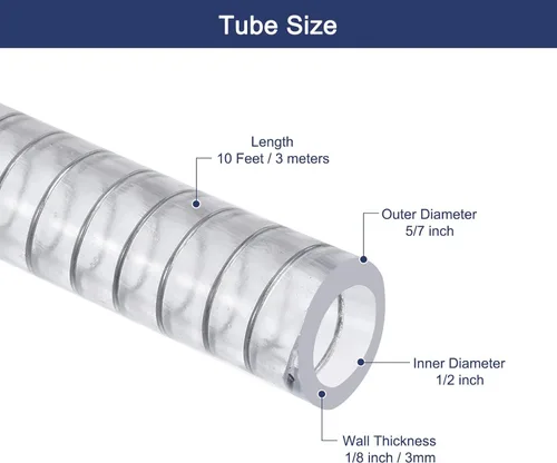 Vista 2 de uxcell Tubo de PVC de 1/2 pulgada de diámetro interior x 10 pies, tubo reforzado con alambre de acero, tubo flexible de manguera de vinilo flexible