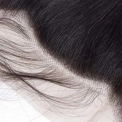 Vista 6 de 13x4 Cierre frontal de encaje de oreja a oreja con onda corporal, cabello humano brasileño virgen, encaje transparente HD, con cabello de bebé