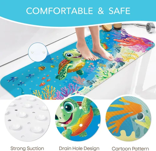 Vista 5 de SHUCHING Tapete de baño para bebé antideslizante de 40 x 16 pulgadas, tapete de baño antideslizante para niños, tapete de ducha largo para baño