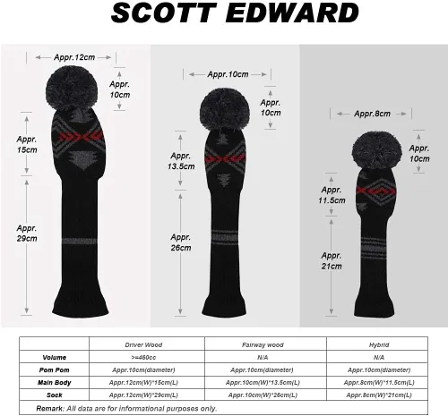 Vista 3 de Scott Edward Knit Golf Club Cover for Woods and Driver Set of 5 Head Covers Protect Driver Wood(460cc)* 1 Fairway Wood*2 and Hybrid/UT*2 with