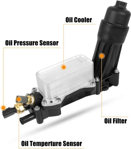Vista 4 de Adaptador de carcasa de filtro de enfriador de aceite de motor compatible con Jeep Wrangler Dodge Charger Chrysler Town&Country de 3.6L 2014-2017