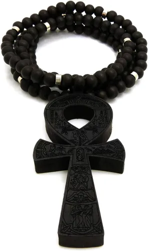 Vista 5 de Fashion 21 Colgante Egipto Key of Life Ankh de 0.315in, 36 pulgadas, collar de cuentas de madera en tono negro, marrón, Madera, N A