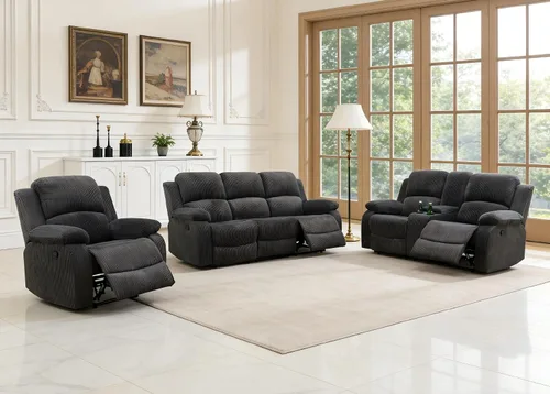 Vista 58 de Sofá reclinable manual moderno, sofá reclinable de cuero de 3 plazas, sofá reclinable de sala de estar, sofá con portavasos y mesa abatible