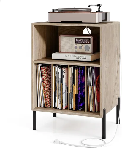 Vista 11 de Giantex Soporte para tocadiscos con estación de carga, soporte para tocadiscos con armario de almacenamiento, estante para tocadiscos con patas