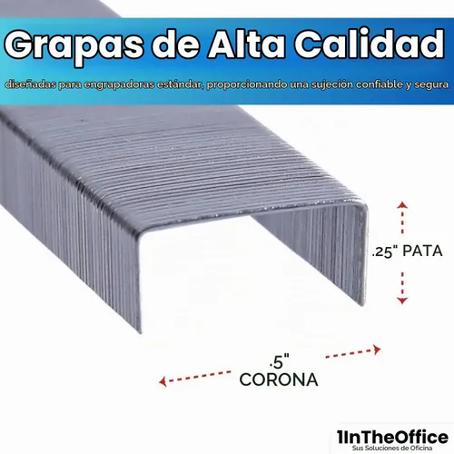Vista 3 de 1InTheOffice Grapas estándar: longitud de pierna de 1/4", 5,000 grapas/paquete, paquete de 5