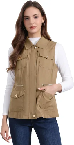 Vista 9 de Allegra K Chaleco de viaje para mujer con bolsillos, chaleco utilitario cargo sin mangas de verano Negro