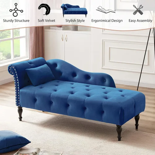 Vista 7 de Chaise Lounge - Chaise Lounge - Botones de terciopelo para interiores con almohada, decoración de cabeza de clavo con brazo enrollado