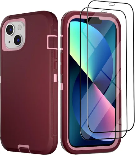 Vista 28 de Funda para iPhone 13 con 2 protectores de pantalla, resistente de grado militar, funda de cuerpo completo para hombres y mujeres (aguamarina + rosa)
