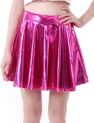 Vista 9 de HDE Falda acampanada plisada para mujer, estilo casual, metálica, acampanada, para patinadora Negro