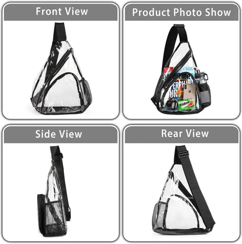 Vista 7 de HULISEN Bolsa de PVC transparente aprobada para estadios, mochila con correa ajustable, Bolsa de bandolera transparente