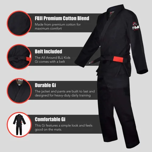 Vista 3 de FUJI Uniforme de Jiu Jitsu de estilo brasileño para niños con cinturón Negro