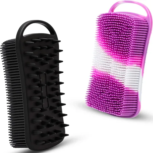 Vista 15 de 2 piezas de cepillo corporal de silicona, cepillo de baño y ducha exfoliante 2 en 1, esponja de loofah de silicona suave para piel sensible