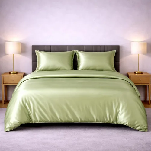 Vista 14 de Juego de funda de edredón de satén de seda – Juego de ropa de cama de lujo de 4 piezas con 1 funda de edredón, 1 sábana bajera