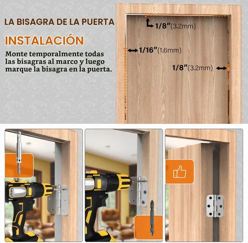 Vista 6 de Jig de bisagra de puerta, kit de instalación de bisagra de puerta con plantilla de amortiguador, jig de bisagra para puerta y marco/jamba de puerta